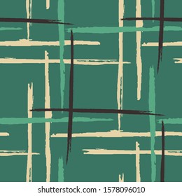 Plaid. Grunge Background with Stripes. Abstract Texture with Horizontal and Vertical Brush Strokes. Scribbled Grunge Pattern for Dress, Curtain, Paper. Irish Ornament. Vector Texture.