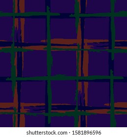 Plaid. Grunge Background with Stripes. Abstract Texture with Horizontal and Vertical Dry Brush Strokes. Scribbled Grunge Motif for Chintz, Linen, Paper. Scottish Ornament. Vector Texture.