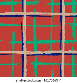Plaid. Grunge Background with Stripes. Abstract Texture with Horizontal and Vertical Dry Brush Strokes. Scribbled Grunge Motif for Print, Cloth, Textile. Scottish Motiff. Vector Texture.