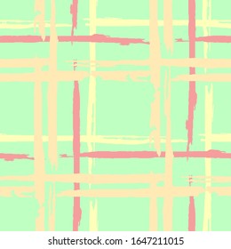 Plaid. Grunge Background with Stripes. Abstract Texture with Horizontal and Vertical Dry Brush Strokes. Scribbled Grunge Motif for Cotton, Print, Calico. Scottish Motiff. Vector Texture.