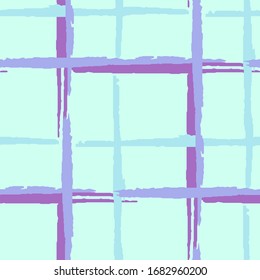 Plaid. Grunge Background with Stripes. Abstract Texture with Horizontal and Vertical Dry Brush Strokes. Scribbled Grunge Pattern for Cotton, Calico, Textile. Scottish Ornament. Vector Texture.