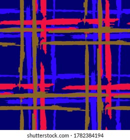 Plaid. Grunge Background with Stripes. Abstract Texture with Horizontal and Vertical Dry Brush Strokes. Scribbled Grunge Motif for Cotton, Print, Calico. Irish Ornament. Vector Texture.