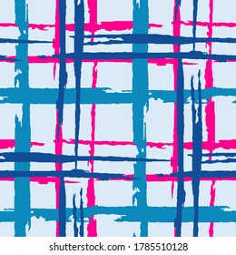 Plaid. Grunge Background with Stripes. Abstract Texture with Horizontal and Vertical Brush Strokes. Scribbled Grunge Motif for Fabric, Cloth, Textile. Scottish Motiff. Vector Texture.