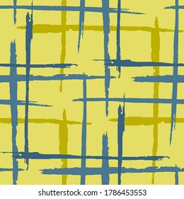 Plaid. brüchiger Hintergrund mit Streifen. Abstrakte Textur mit horizontalen und vertikalen trockenen Pinselstrichen. Drehbuch Grunge-Bericht für Calico, Print, Textil. Scottish Motiff. Vektorgrafik.
