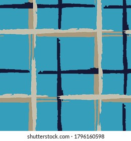 Plaid. brüchiger Hintergrund mit Streifen. Abstrakte Textur mit horizontalen und vertikalen trockenen Pinselstrichen. Schreibe Grunge-Bericht für Druck, Tuch, Stoff. Schottisches Ornament. Vektorgrafik.