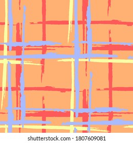Plaid. Grunge Background with Stripes. Abstract Texture with Horizontal and Vertical Brush Strokes. Scribbled Grunge Pattern for Dress, Curtain, Paper. Scottish Ornament. Vector Texture.