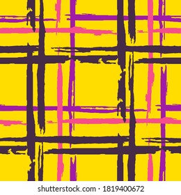 Plaid. Grunge Background with Stripes. Abstract Texture with Horizontal and Vertical Dry Brush Strokes. Scribbled Grunge Rapport for Print, Cloth, Fabric. Scottish Motiff. Vector Texture.