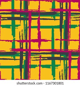 Plaid. Grunge Stripes. Abstract Texture with Horizontal and Vertical Brush Strokes. Scribbled Grunge Pattern for Print, Fabric, Cloth. Scottich Ornament. Vector Texture.