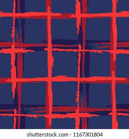 Plaid. Grunge Stripes. Abstract Texture with Horizontal and Vertical Brush Strokes. Scribbled Grunge Pattern for Wallpaper, Fabric, Textile. Scottish Ornament. Vector Texture.
