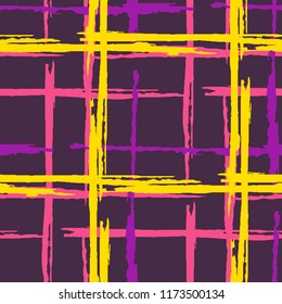 Plaid. Grunge Stripes. Abstract Texture with Horizontal and Vertical Dry Brush Strokes. Scribbled Grunge Pattern for Chintz, Curtain, Paper. Scottish Motiff. Vector Texture.