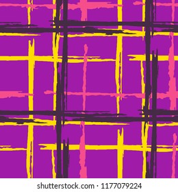 Plaid. Grunge Stripes. Abstract Texture with Horizontal and Vertical Brush Strokes. Scribbled Grunge Motif for Cotton, Print, Calico. Scottish Motiff. Vector Texture.