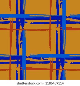 Plaid. Grunge Stripes. Abstract Texture with Horizontal and Vertical Brush Strokes. Scribbled Grunge Pattern for Wallpaper, Print, Cotton. Scottish Motiff. Vector Texture.