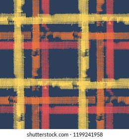 Plaid. Grunge Stripes. Abstract Texture with Horizontal and Vertical Strokes. Scribbled Grunge Rapport for Print, Fabric, Textile. Scottish Motiff. Vector Texture.