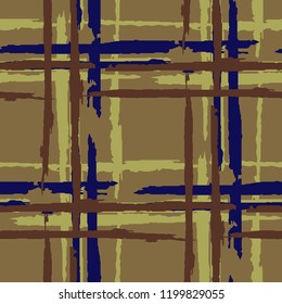 Plaid. Grunge Stripes. Abstract Texture with Horizontal and Vertical Brush Strokes. Scribbled Grunge Rapport for Print, Cloth, Fabric. Scottish Ornament. Vector Texture.