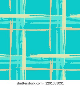 Plaid. Grunge Stripes. Abstract Texture with Horizontal and Vertical Dry Brush Strokes. Scribbled Grunge Motif for Cotton, Calico, Textile. Irish Ornament. Vector Texture.