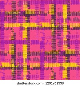 Plaid. Grunge Stripes. Abstract Texture with Horizontal and Vertical Strokes. Scribbled Grunge Pattern for Print, Fabric, Textile.  Scottish Motiff. Vector Texture.