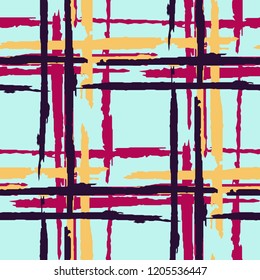 Plaid. Grunge Stripes. Abstract Texture with Horizontal and Vertical Brush Strokes. Scribbled Grunge Rapport for Print, Fabric, Textile.  Irish Ornament. Vector Texture.