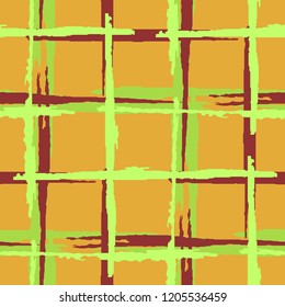 Plaid. Grunge Stripes. Abstract Texture with Horizontal and Vertical Dry Brush Strokes. Scribbled Grunge Pattern for Print, Fabric, Textile.  Scottish Motiff. Vector Texture.