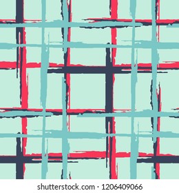 Plaid. Grunge Stripes. Abstract Texture with Horizontal and Vertical Dry Brush Strokes. Scribbled Grunge Motif for Print, Fabric, Textile. Scottish Motiff. Vector Texture.