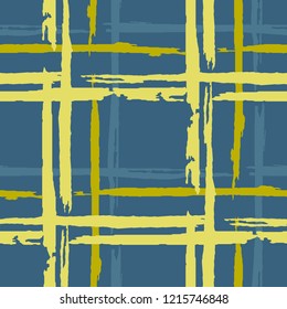 Plaid. Grunge Stripes. Abstract Texture with Horizontal and Vertical Brush Strokes. Scribbled Grunge Motif for Wallpaper, Print, Textile. Irish Ornament. Vector Texture.