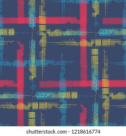Plaid. Grunge Stripes. Abstract Texture with Horizontal and Vertical Strokes. Scribbled Grunge Rapport for Dress, Curtain, Paper. Scottish Motiff. Vector Texture.