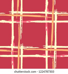 Plaid. Grunge Stripes. Abstract Texture with Horizontal and Vertical Dry Brush Strokes. Scribbled Grunge Motif for Wallpaper, Fabric, Textile. Scottish Motiff. Vector Texture.