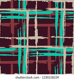 Plaid. Grunge Stripes. Abstract Texture with Horizontal and Vertical Brush Strokes. Scribbled Grunge Pattern for Print, Fabric, Textile. Scottish Motiff. Vector Texture.
