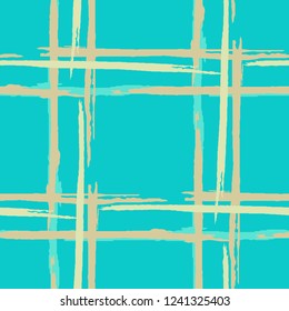 Plaid. Grunge Stripes. Abstract Texture with Horizontal and Vertical Dry Brush Strokes. Scribbled Grunge Pattern for Chintz, Curtain, Paper. Scottish Motiff. Vector Texture.