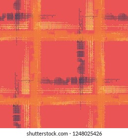 Plaid. Grunge Stripes. Abstract Texture with Horizontal and Vertical Strokes. Scribbled Grunge Motif for Dress, Curtain, Paper. Scottish Motiff. Vector Texture.