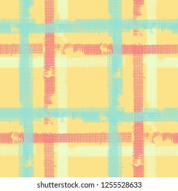 Plaid. Grunge Stripes. Abstract Texture with Horizontal and Vertical Strokes. Scribbled Grunge Pattern for Dress, Curtain, Tablecloth. Scottish Ornament. Vector Texture.