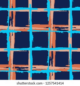 Plaid. Grunge Stripes. Abstract Texture with Horizontal and Vertical Brush Strokes. Scribbled Grunge Pattern for Linen, Paper, Tablecloth. Scottish Motiff. Vector Texture.
