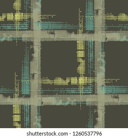 Plaid. Grunge Stripes. Abstract Texture with Horizontal and Vertical Strokes. Scribbled Grunge Pattern for Linen, Paper, Tablecloth. Scottish Ornament. Vector Texture.