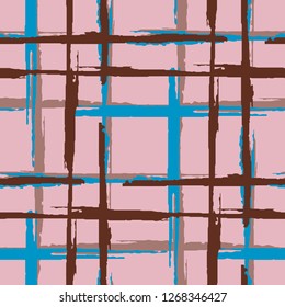 Plaid. Grunge Stripes. Abstract Texture with Horizontal and Vertical Dry Brush Strokes. Scribbled Grunge Pattern for Wallpaper, Fabric, Textile. Irish Ornament. Vector Texture.