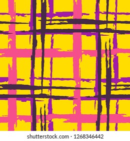 Plaid. Grunge Stripes. Abstract Texture with Horizontal and Vertical Brush Strokes. Scribbled Grunge Pattern for Chintz, Curtain, Paper. Scottish Motiff. Vector Texture.