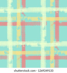 Plaid. Grunge Stripes. Abstract Texture with Horizontal and Vertical Strokes. Scribbled Grunge Motif for Wallpaper, Cotton, Textile. Scottish Motiff. Vector Texture.