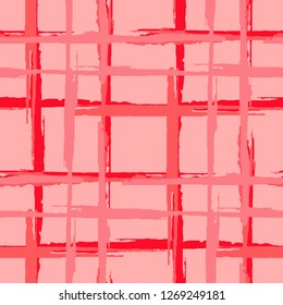 Plaid. Grunge Stripes. Abstract Texture with Horizontal and Vertical Brush Strokes. Scribbled Grunge Motif for Cotton, Print, Calico. Scottish Ornament. Vector Texture.