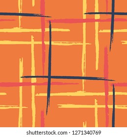 Plaid. Grunge Stripes. Abstract Texture with Horizontal and Vertical Brush Strokes. Scribbled Grunge Rapport for Wallpaper, Fabric, Print. Scottish Ornament. Vector Texture.