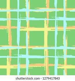 Plaid. Grunge Stripes. Abstract Texture with Horizontal and Vertical Brush Strokes. Scribbled Grunge Motif for Linen, Paper, Tablecloth. Irish Ornament. Vector Texture.