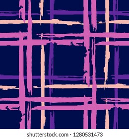 Plaid. Grunge Stripes. Abstract Texture with Horizontal and Vertical Brush Strokes. Scribbled Grunge Pattern for Print, Cloth, Fabric. Scottish Ornament. Vector Texture.