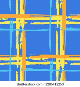 Plaid. Grunge Stripes. Abstract Texture with Horizontal and Vertical Dry Brush Strokes. Scribbled Grunge Rapport for Dress, Curtain, Tablecloth. Scottish Motiff. Vector Texture.