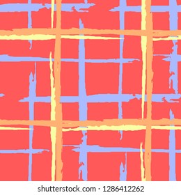 Plaid. Grunge Stripes. Abstract Texture with Horizontal and Vertical Dry Brush Strokes. Scribbled Grunge Pattern for Wallpaper, Cotton, Textile. Irish Ornament. Vector Texture.