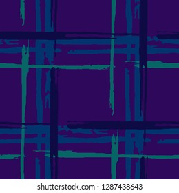 Plaid. Grunge Stripes. Abstract Texture with Horizontal and Vertical Brush Strokes. Scribbled Grunge Motif for Calico, Print, Textile. Scottish Ornament. Vector Texture.