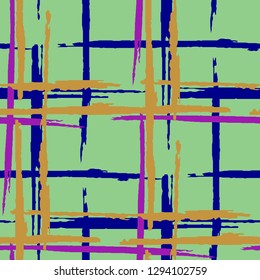 Plaid. Grunge Stripes. Abstract Texture with Horizontal and Vertical Dry Brush Strokes. Scribbled Grunge Motif for Wallpaper, Fabric, Textile. Irish Ornament. Vector Texture.