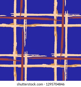 Plaid. Grunge Stripes. Abstract Texture with Horizontal and Vertical Dry Brush Strokes. Scribbled Grunge Pattern for Chintz, Linen, Wallpaper. Scottish Motiff. Vector Texture.