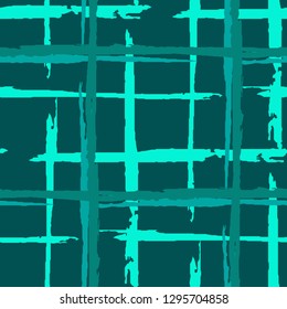 Plaid. Grunge Stripes. Abstract Texture with Horizontal and Vertical Dry Brush Strokes. Scribbled Grunge Pattern for Dress, Paper, Tablecloth. Irish Ornament. Vector Texture.