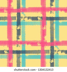 Plaid. Grunge Stripes. Abstract Texture with Horizontal and Vertical Strokes. Scribbled Grunge Pattern for Print, Cloth, Fabric. Scottish Motiff. Vector Texture.