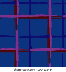 Plaid. Grunge Stripes. Abstract Texture with Horizontal and Vertical Brush Strokes. Scribbled Grunge Rapport for Print, Fabric, Textile. Irish Ornament. Vector Texture.