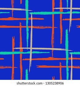 Plaid. Grunge Stripes. Abstract Texture with Horizontal and Vertical Brush Strokes. Scribbled Grunge Rapport for Dress, Paper, Tablecloth. Irish Ornament. Vector Texture.