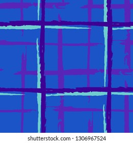 Plaid. Grunge Stripes. Abstract Texture with Horizontal and Vertical Dry Brush Strokes. Scribbled Grunge Pattern for Dress, Paper, Tablecloth. Scottish Motiff. Vector Texture.