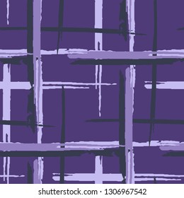 Plaid. Grunge Stripes. Abstract Texture with Horizontal and Vertical Brush Strokes. Scribbled Grunge Pattern for Print, Fabric, Textile.  Scottish Ornament. Vector Texture.